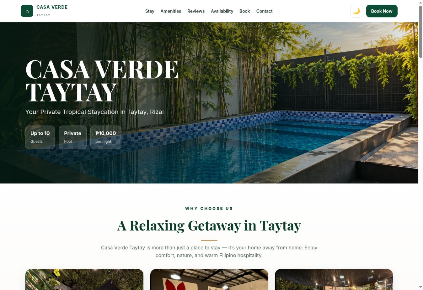 Screenshot of the live Casa Verde Taytay website